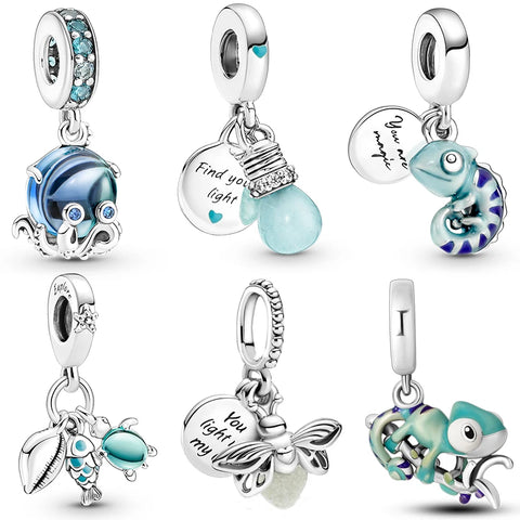 Fit Pandora 925 Silver Original Bracelets Luminous Firefly Chameleon Aircraft Butterfly Charms Beads For DIY Jewelry Bead Gift