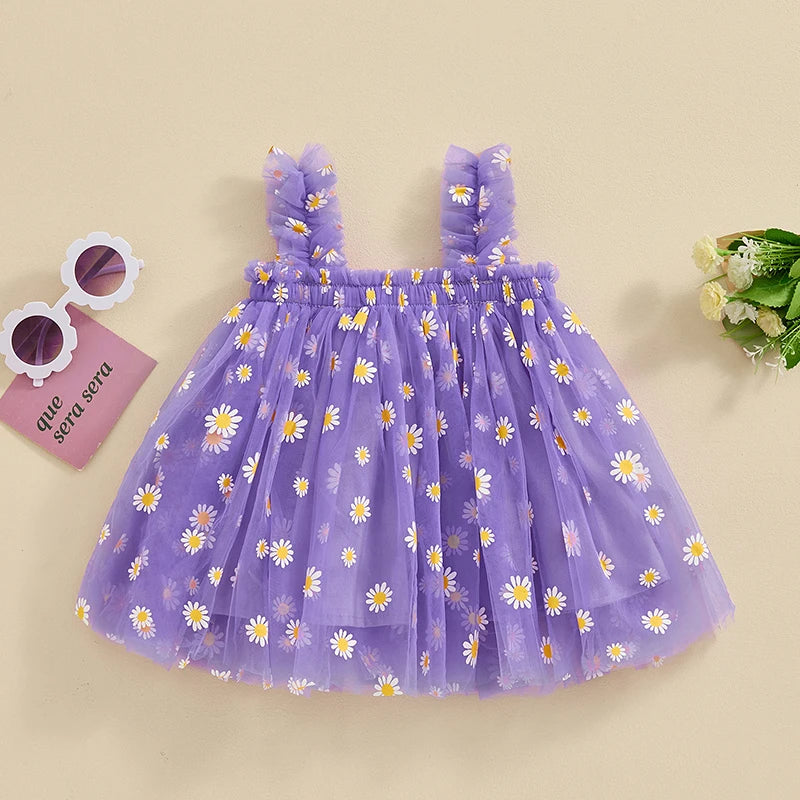 New Fashion Toddler Baby Girls Dress Daisy Print Sleeveless Layered Cami Dress Summer Casual Clothes Princess Dresses