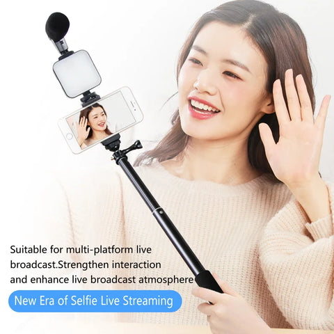 Selfie Photography Video Handheld Vlog Stand Tripod Stabilizer Kit LED Light Microphone Remote Shutter Phone Camera Video Record