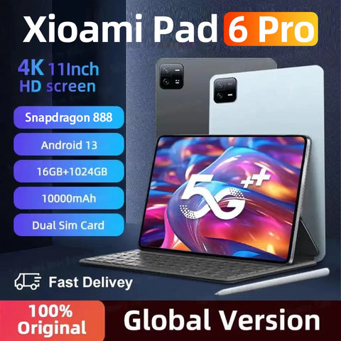 2024 Original Pad 6 Pro Tablet PC Global Version HD 4K Android 13.0 Snapdragon 888 11inch 16GB+512GB 10000mAh 5G Dual SIM WIFI