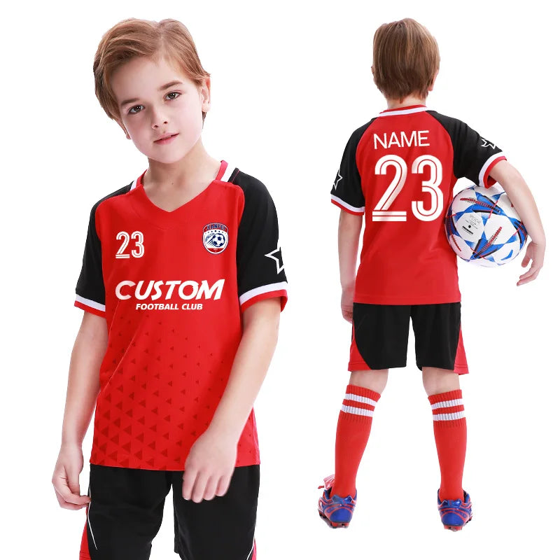 Kids Football Jersey Personalized Custom Boy Soccer Jersey Set Polyester Soccer Uniform Breathable Football Uniform For Children