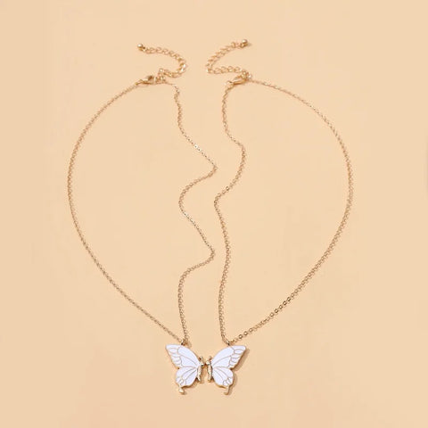 2PCs Beauty Butterfly Pendant Necklaces Women Men Couple Choker Necklace  Vintage Clavicle Chains Lover Friendship Jewelry Gift