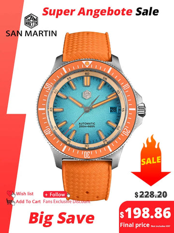 San Martin 40mm Dive Watch Original Design NH35 Automatic Mechanical Fashion Men Watch Sapphire Waterproof 200m Luminous SN0118