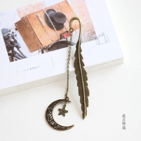 Metal Bookmark Feather Pendant Book Page Mark Student Stationery School Supplies Bookmarks Gift Book Marker Escolar Papelaria