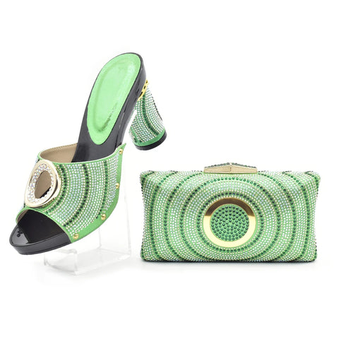Latest Green Color Italian Ladies Shoes and Bag Set