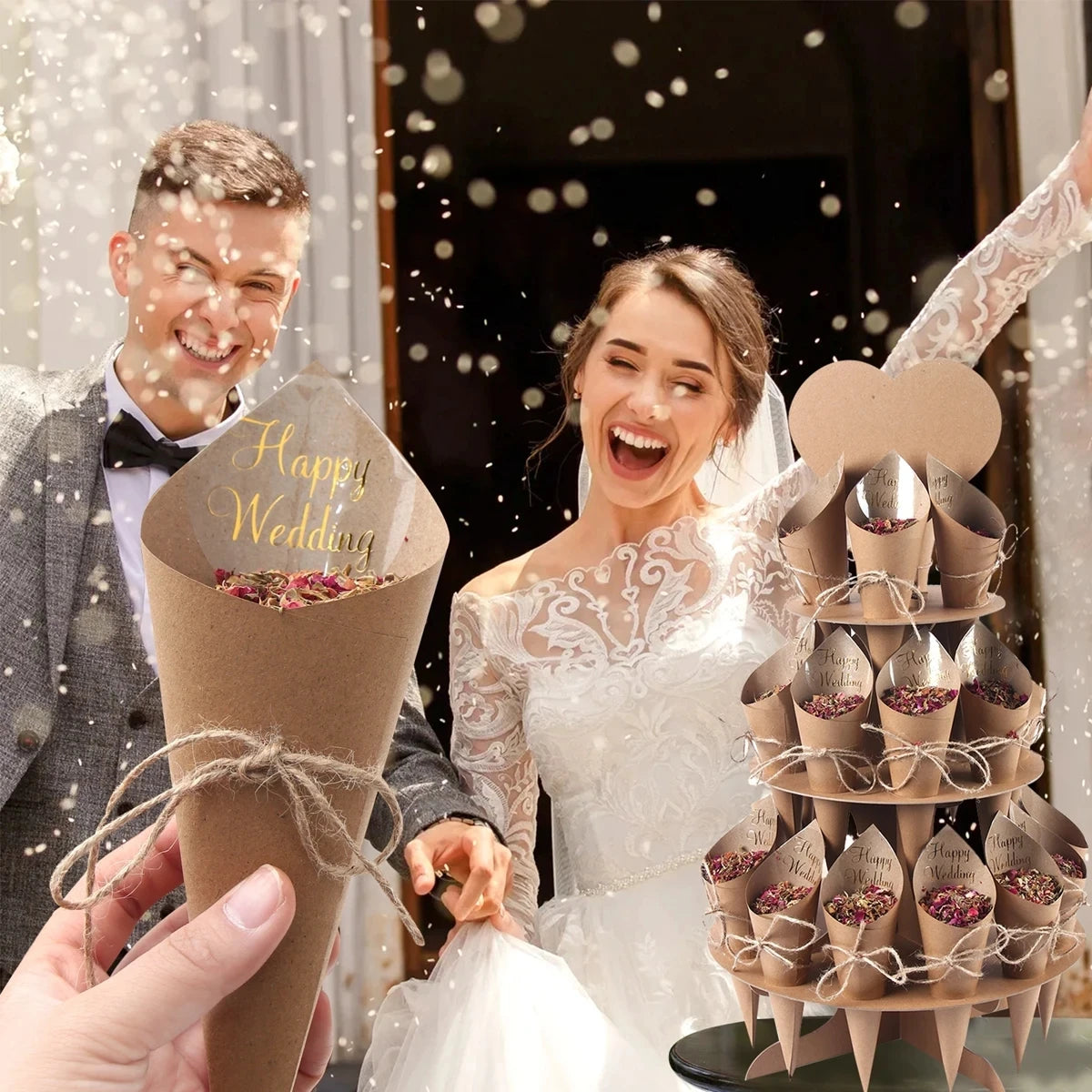 Kraft Paper Wedding confetti cones holder support For Wedding Cones Wedding Decoration Confetti Tray Cone Wedding Paper Cones