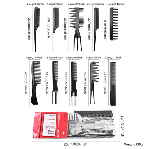 10 Piece Hair Styling Comb Set