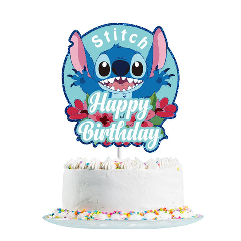 Pink Lilo &Stitch Cake Topper Girls Cartoon Happy Birthday Cake Decor Party Supplies for Kids Birthday Baby Shower Decoration