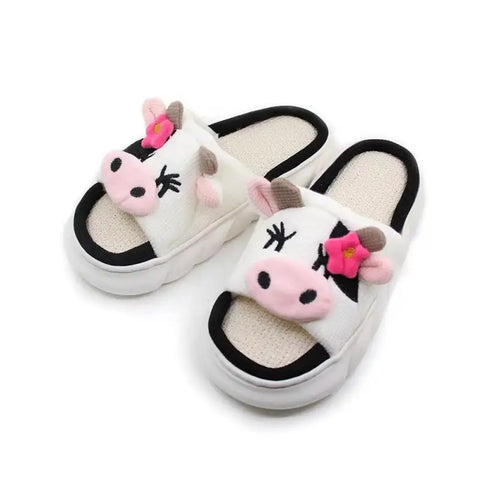 Casual Platform Slippers Women Home Cute Cartoon Cow Designer Shoes Girls Fashion Popular Elegant Indoor Slipper Flats Open Toe