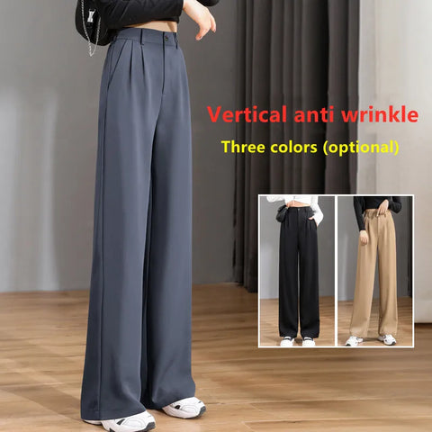 New Women'S Spring Autumn High Waist Thin Suit Pants Korean Loose And Elongated Vertical Tube Wide Leg Mopping Trousers Lady