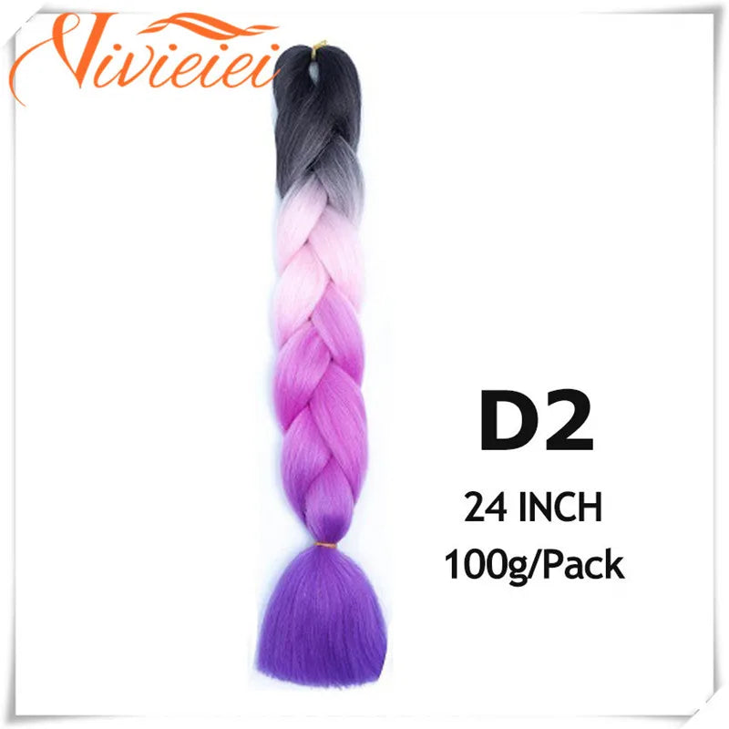 VIVIEIEI Synthetic Braiding Hair 24 Inch Jumbo Braid Ombre Jumbo Hair Extension for Women DIY Hair Braids Purple Pink Yellow Red