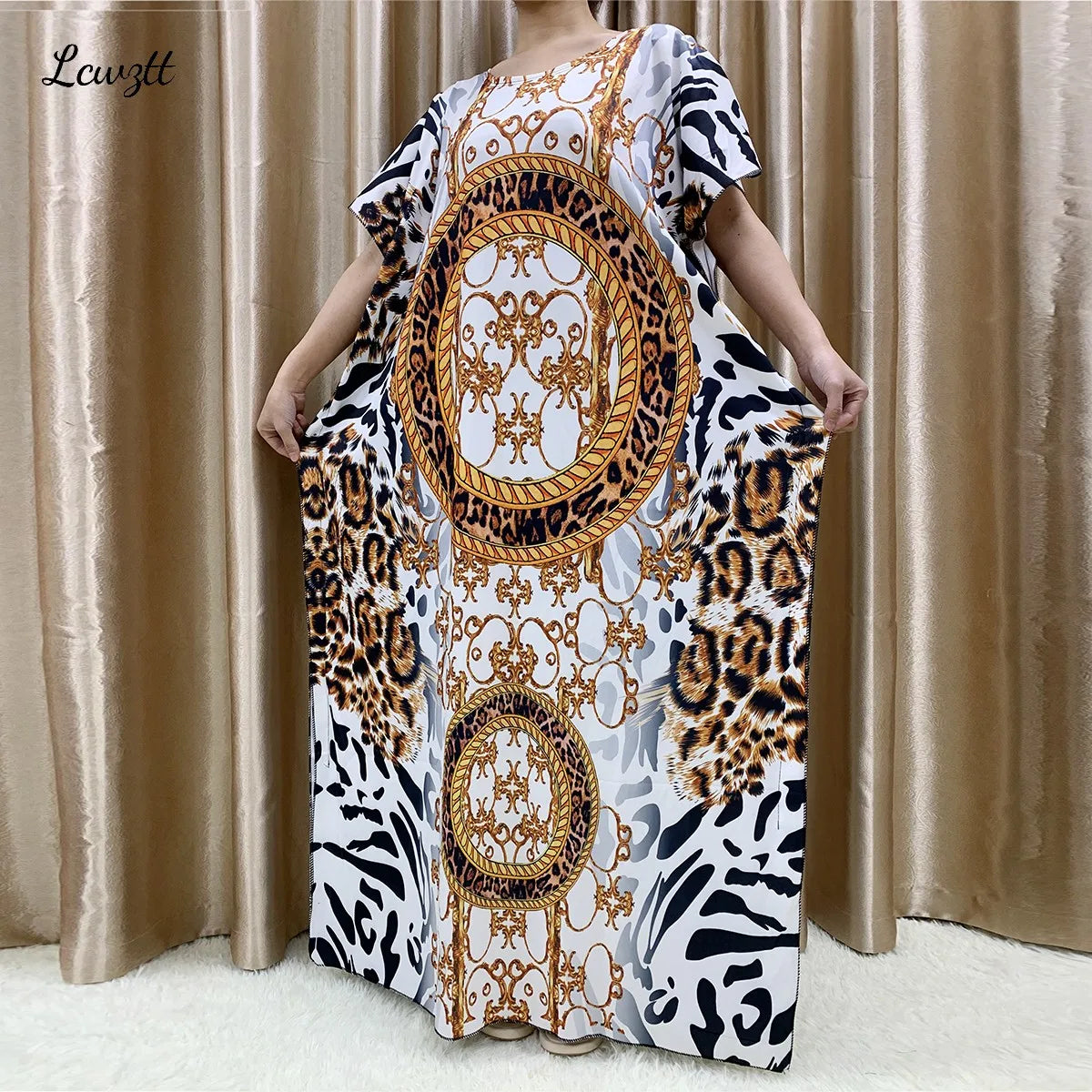 Fashion New Style Flower Sleeve African Dashiki Floral Print Waist Belt Cotton Caftan Lady Summer Maxi Casual Dresses Vestidos