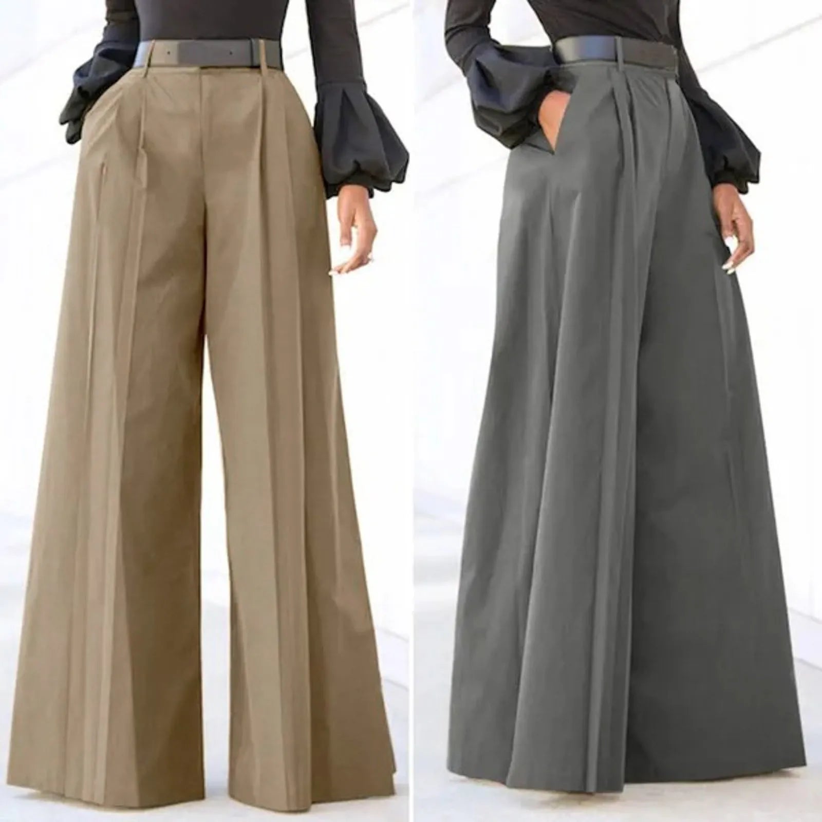 Women's Temperament Commuter Wide Leg Pants Solid Colour High Waist Flared Trousers Fashion Versatile Straight Leg Casual Pants