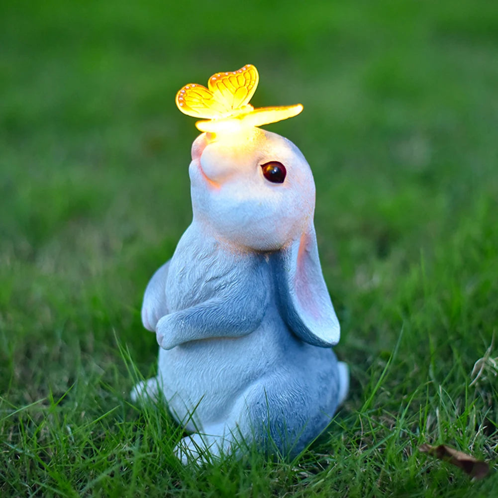 Solar Rabbit Light Solar Bunny Decorative Light Waterproof Seated Bunny Statue Resin Cartoon for Patio Lawn Courtyard