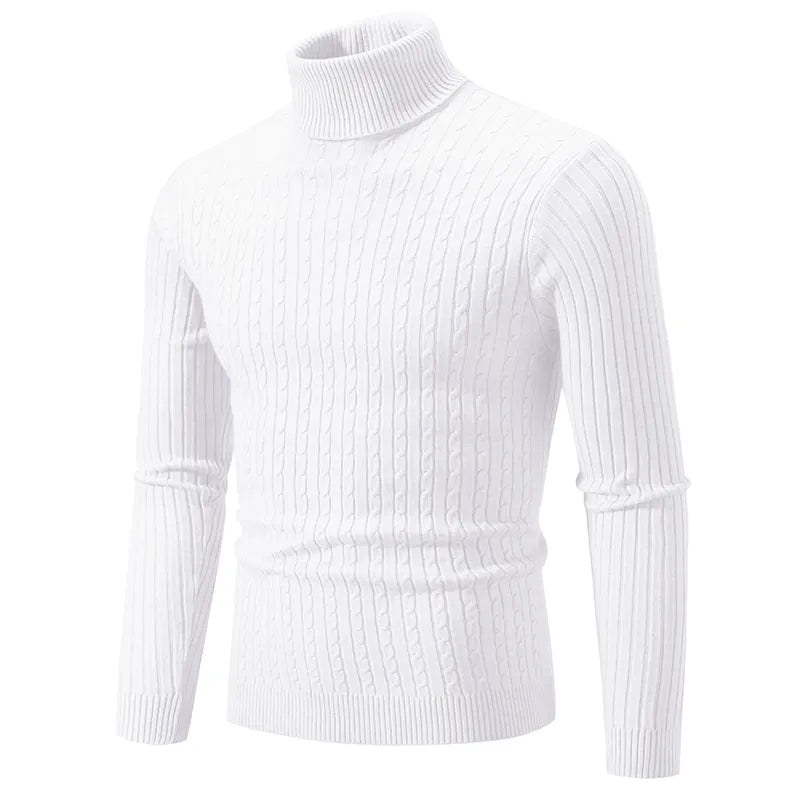 Men's High Neck Sweater Solid Color Pullover Knitted Warm Casual