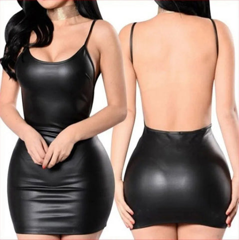 Sexy Faux Leather Dress Backless Club Party Short Dress