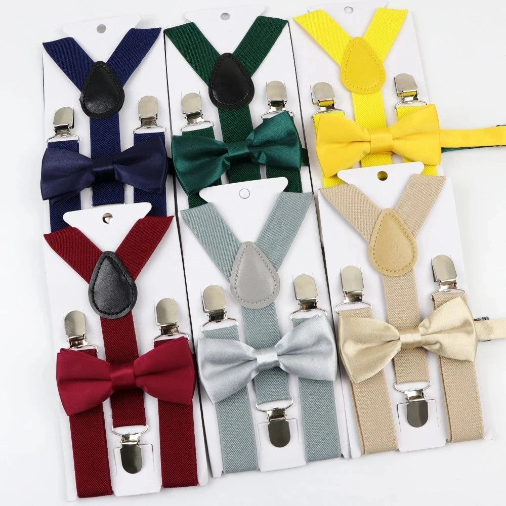 Kids Suspenders With Bowtie Fashion Tie Set Boys