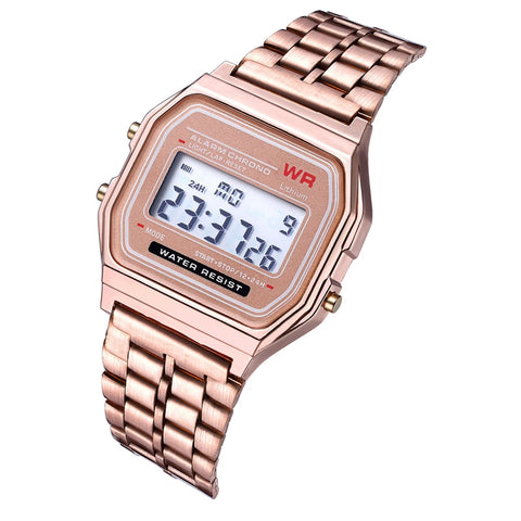 Digital Display Wristwatch Rose Gold Silver Luxury