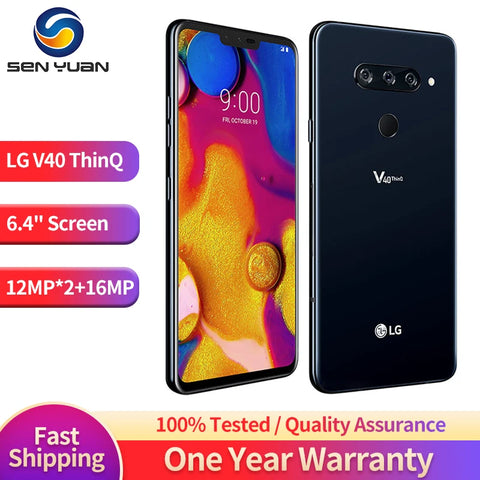 Original LG V40 ThinQ 4G LTE Mobile Phone 6.4'' 6GB RAM 64GB/128GB ROM 16MP Single/Dual SIM Fingerprint V405UA V405EBW CellPhone