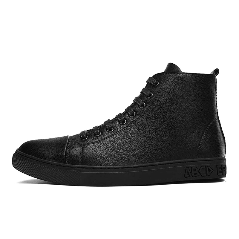 Mens Leather Sneakers Black High Top Men Shoes Casual Autumn Winter Ankle Zapatos De Hombre Casuales Cuero Hip Hop Shoes Size 48