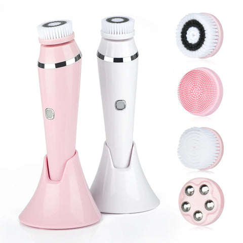 4 in 1 Electric Facial Cleansing Brushes Face Massager Silicone Rechargeable Sonic Roller Blackhead Remover Pore Cleaner