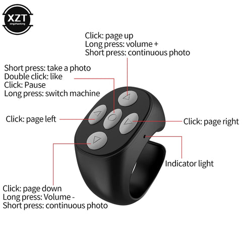 Wireless Bluetooth Ring Remote Control Portable Fingertip Selfie Video Controller Automatic Page Turner Browsing For Phone