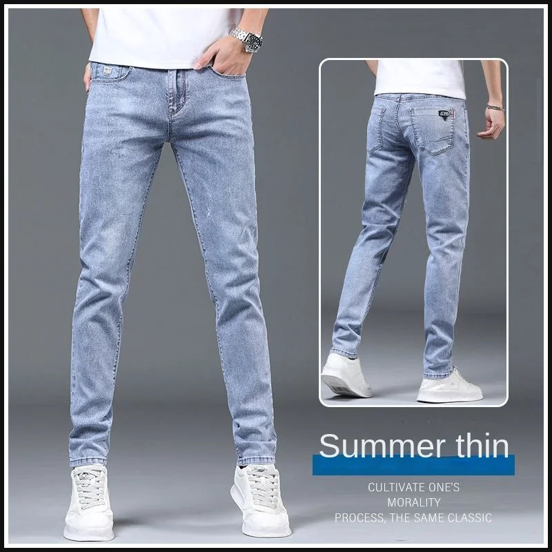 Men's Jeans Luxury Fashion Blue Softener Denim Jeans for Men's Spring and Autumn Stretch Casual Wear Korean Luxury Clothing