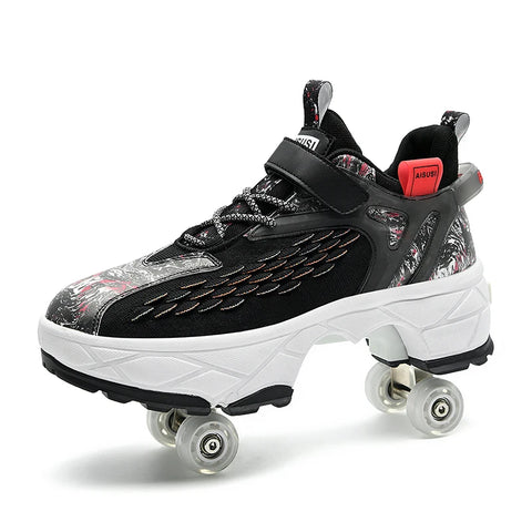 Retractable roller skates. Parkour sneakers, outdoor casual shoes