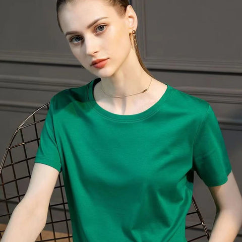 High-End Cool Mercerized Cotton Short-Sleeved T-shirt Women's Solid Color Half Sleeve Bottoming T-Shirt Top