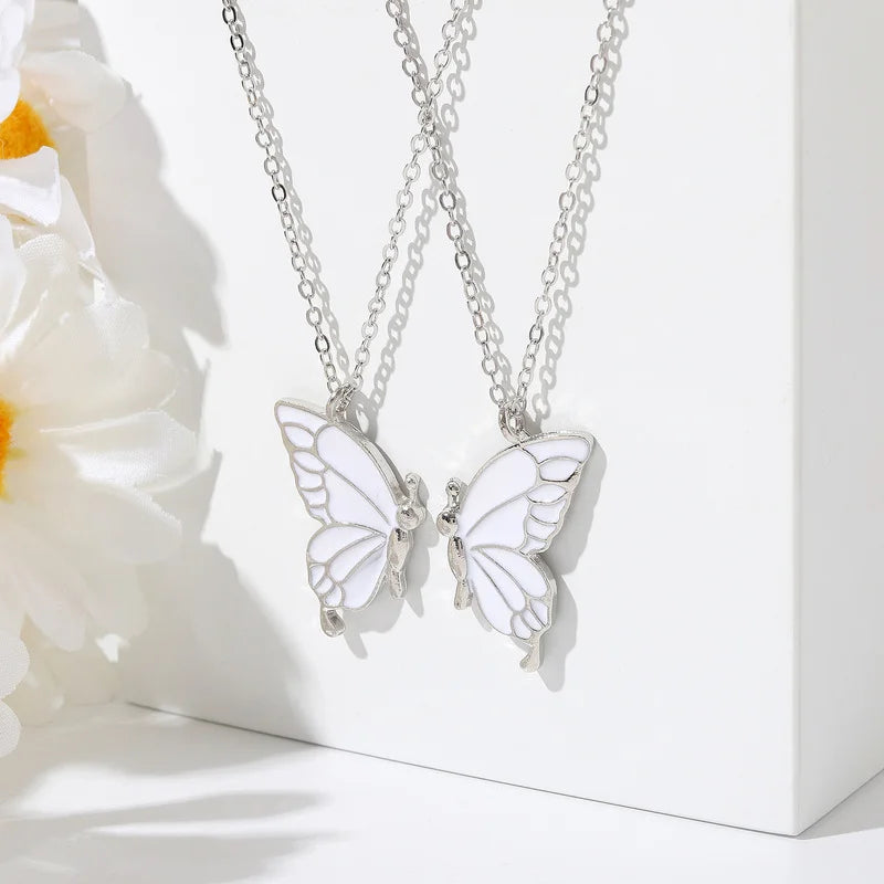 2PCs Beauty Butterfly Pendant Necklaces Women Men Couple Choker Necklace  Vintage Clavicle Chains Lover Friendship Jewelry Gift