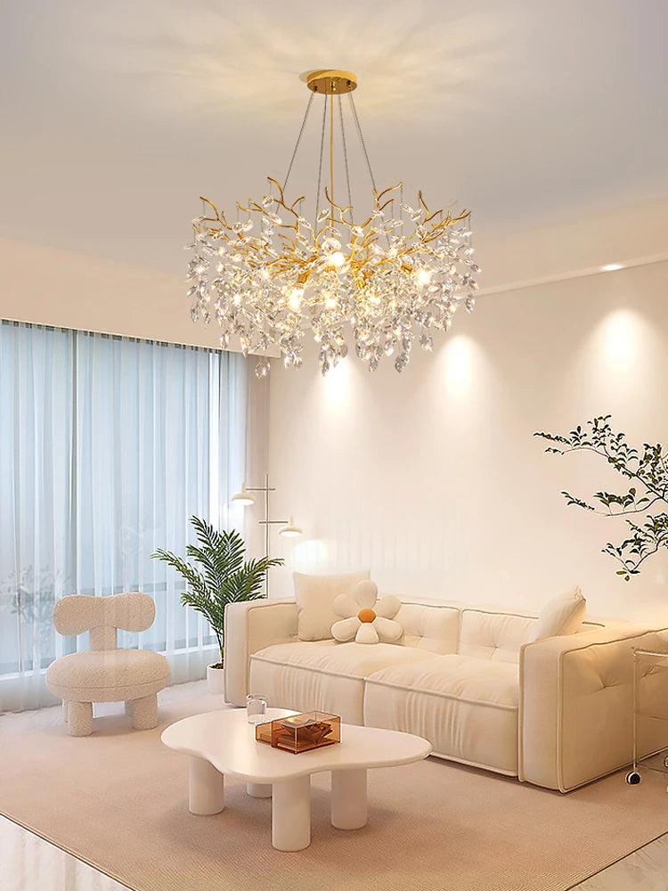 Christmas Water Drop Chandelier Used For Dining  Living Room Bedroom Study Room Golden Dimmable Remote Control Home Decoration