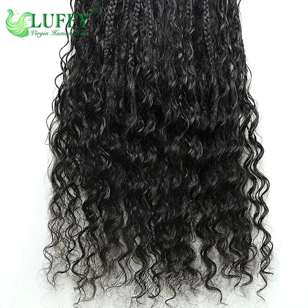 Crochet Boho Box Braids With Human Hair Curls Synthetic Braiding Hair Pre-looped Box Braids with Curly Ends For Women