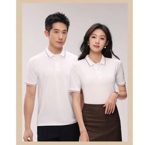 Men's Polo Shirt Summer Women's Flip Collar Breathable Thin Color Matching Pullover Top Short Sleeved Top