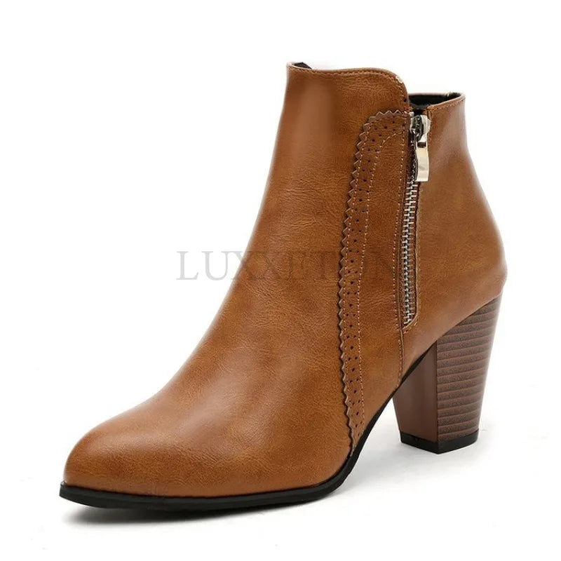 Women Side Zippers Pointed Toe Low Cut Fashion Boots