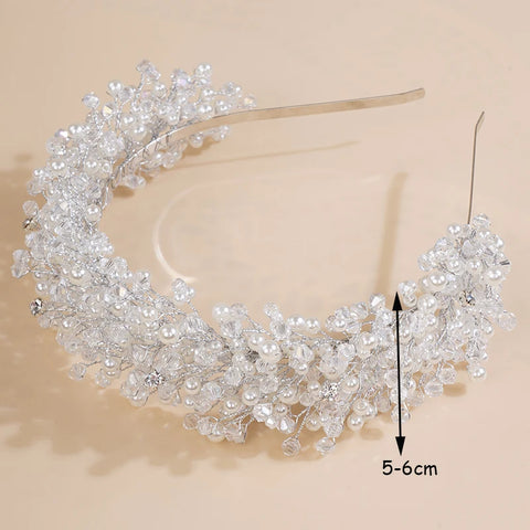 Luxury Pearl Crystal Bridal Crown Headpieces Handmade Party Wedding Hair Accessories Vintage Rhinestone Women Headband Tiaras