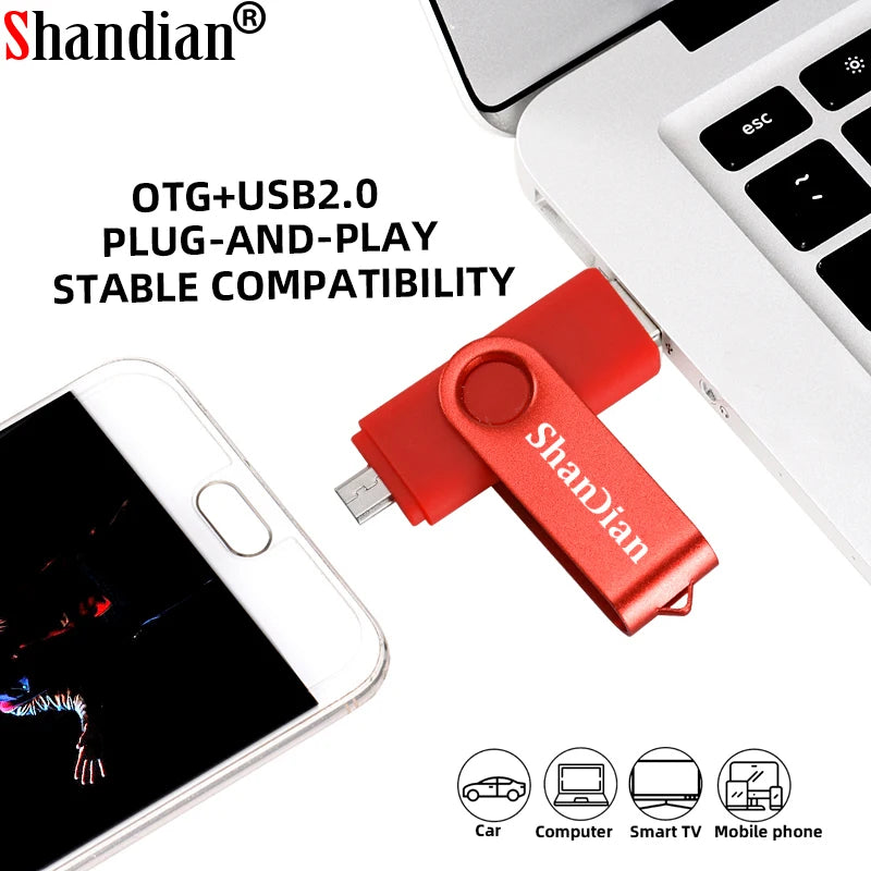 SHANDIAN 3in1 OTG 2.0 USB Flash Drive for Smartphone 4GB 8GB USB Stick 16GB Memory Stick 32GB Pendrive 64GB External Storage