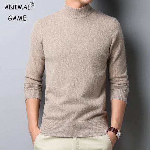 Men Solid Color Pullovers Man Half Turtleneck Knitwear Fashion Brand