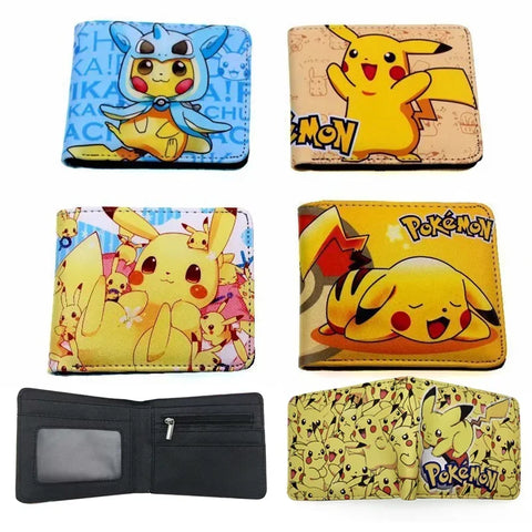 Pokemon Short Wallets Pikachu Leather Fold Wallets Portable Cartoon Card Holder Coin Purse HD Printing Cover Purses Kids Gifts