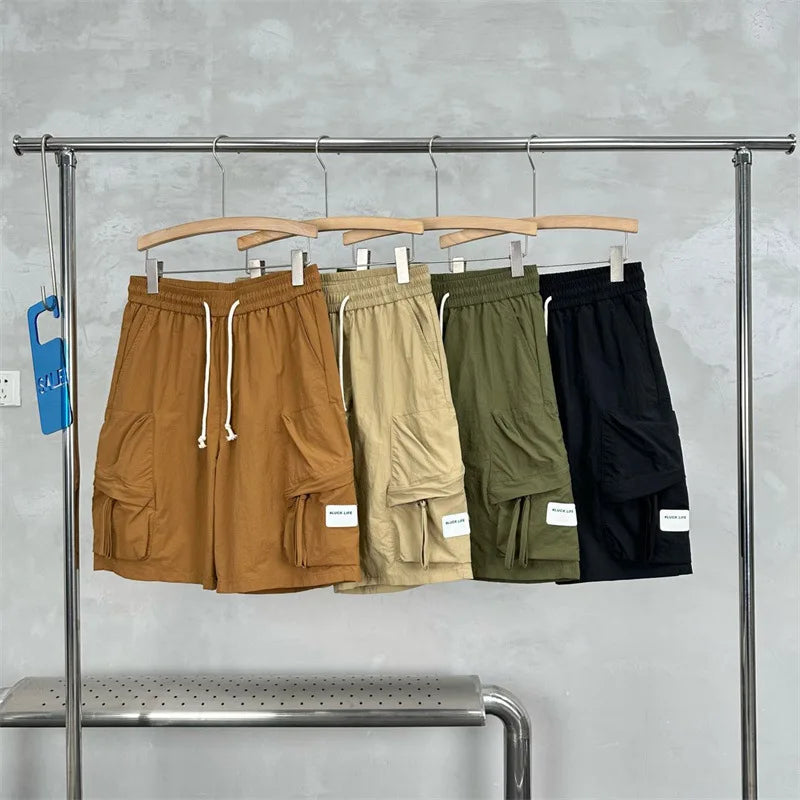 Quick Drying Summer Multi Pocket Thin Solid Color Simple Loose Cargo Shorts Men's Casual Trendy Sport Five Point Pants