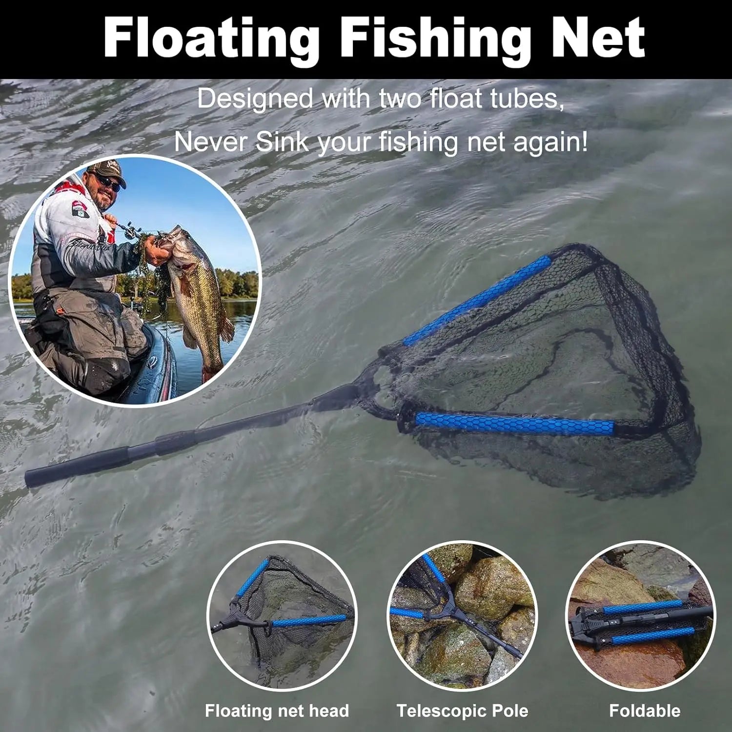 Floating Fishing Net  Aluminium Alloy Foldable Telescoping Landing Net