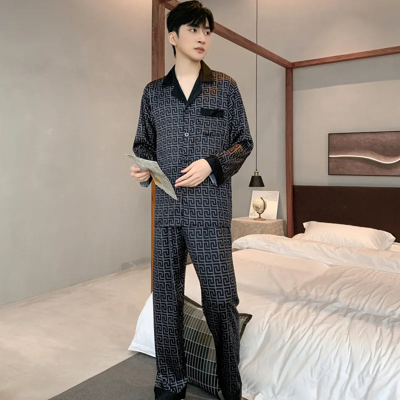 Pajamas Men Spring Summer Thin Ice Silk Luxurious