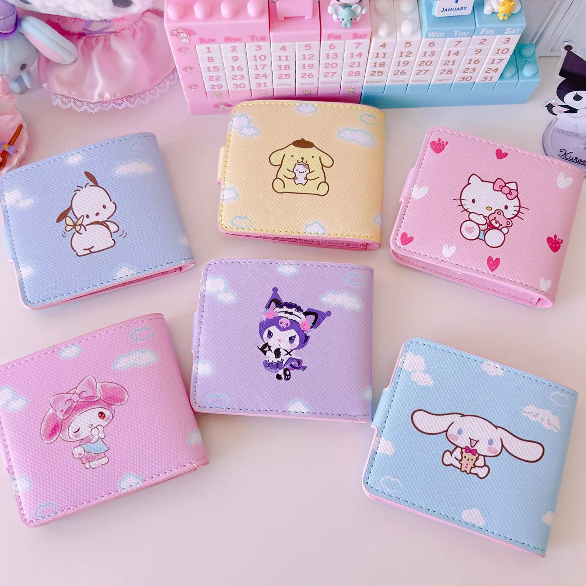 New Sanrio PU Card Holder Women's Wallet Hello Kitty Kulomi Melody Cinnamoroll Portable ID Card Coin Purse Cute Girls Gifts