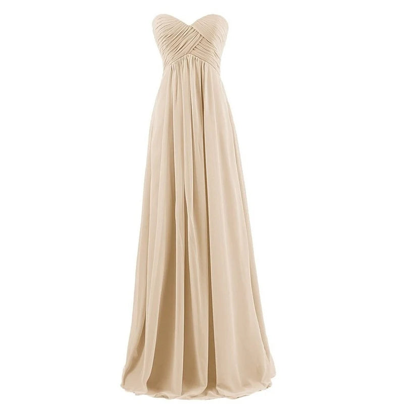 A Line Chiffon Pleat Elegant Strapless Sweetheart Bridesmaid Dresses Wedding Party Evening Formal Prom Robe De Soiree Zipper