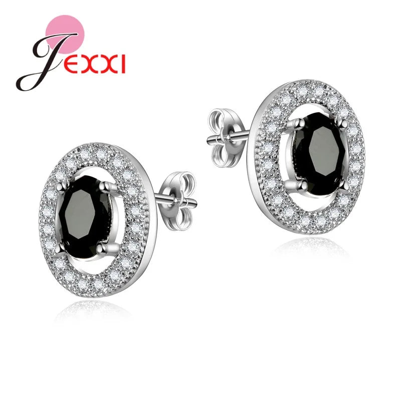 Full Crystal Cubic Zircon Gem Flower Stud Earrings For Women