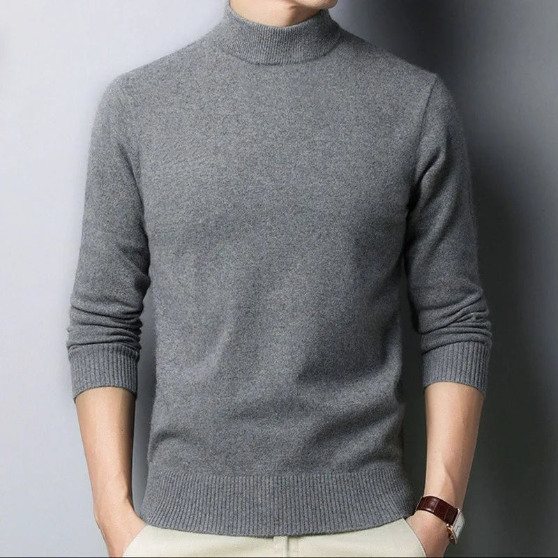 Men Solid Color Pullovers Man Half Turtleneck Knitwear Fashion Brand