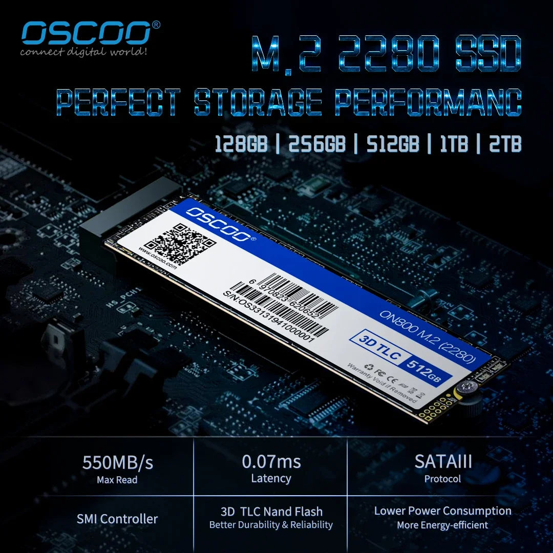 OSCOO SSD M2 512GB SATA 2280 Internal Hard Drive 128GB 256GB M.2 2280 NGFF Hard Drive Disk Internal Solid State Drive for Laptop