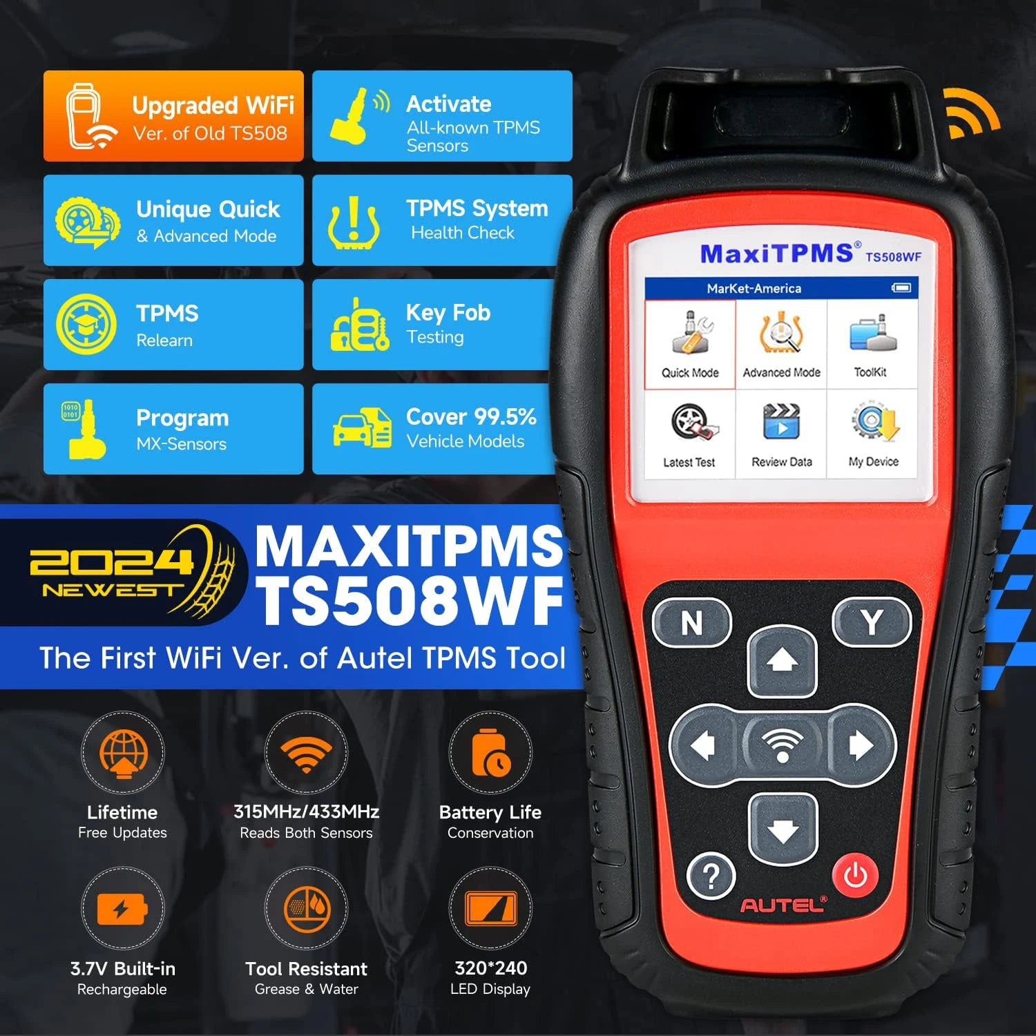 Autel MaxiTPMS TS508WF Car TPMS Diagnostic & Service Tool Activate Relearn All TPMS sensors Program MX-sensors PK TS508 TS501