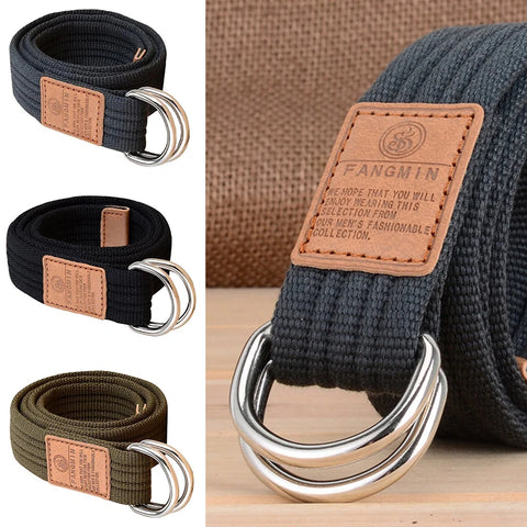 Casual Business Jeans Double Buckle Belt Outdoor Braided Waistband