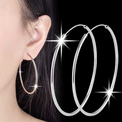 3/4/5/6CM Round Hoop Earrings  925 Sterling Silver For Women Party Luxury Jewelry Accessories 2024 Trend Argent 925 Jewellery