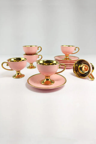 Porcelain 6 Gilded Coffee Cup Set Pink